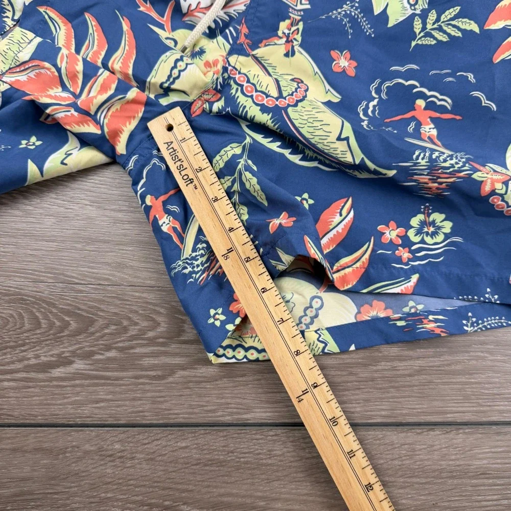 Polo Ralph Lauren Mens Swim Trunks Hawaiian Floral Surfer Blue Large